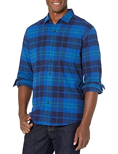 Amazon Essentials Camicia in flanella a maniche lunghe Uomo, Nero Blu Motivo Scozzese, XL