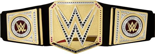 Mattel WWE - Cintura Undisputed Universal Championship, tessuto in semipelle, lunga 91+ cm e regolabile, stile autentico dei campionati RAW, SmackDown e NXT, giocattolo per bambini, 6+ anni, HYJ35