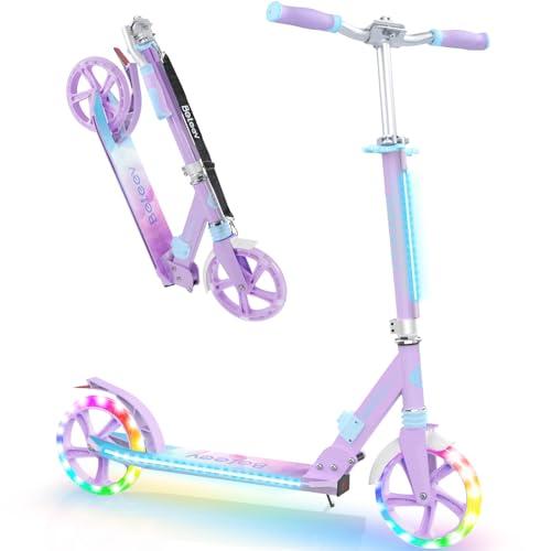 BELEEV Monopattino Pieghevole, Altezza Regolabile, Scooter con Ruote Grandi 200mm, LED Illuminate Ruote, Stem, Deck, Cinghia di Trasporto, per Bambini e Adulti Fino a 100KG