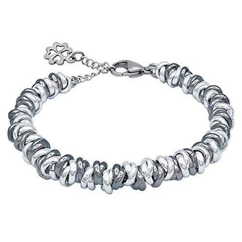 ParticolarModa Bracciale regolabile pendente charm quadrifoglio portafortuna nodini intrecciato 6 mm (Regolabile da 22 a 25 cm (x polso 19-21), Argentato/Fumè)