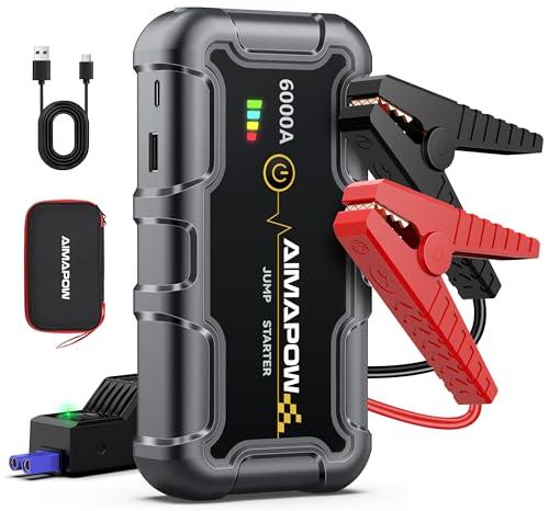 Avviatore Batteria Auto 6000A, 20000MAH Avviatore Emergenza per Auto/Moto 12V（Tutti Gas o 12L Diesel）Jump Starter Torcia a LED/Cavo di Avviamento AIMAPOW