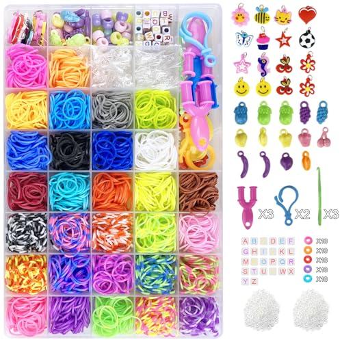 Elastici per Braccialetti,Jsdoin 2700+ Braccialetti Elastici Colorati Kit Kit 40 griglia creare braccialetti dell'amicizia, kit artigianal 30 colori elastici per telaio con clip, ciondoli