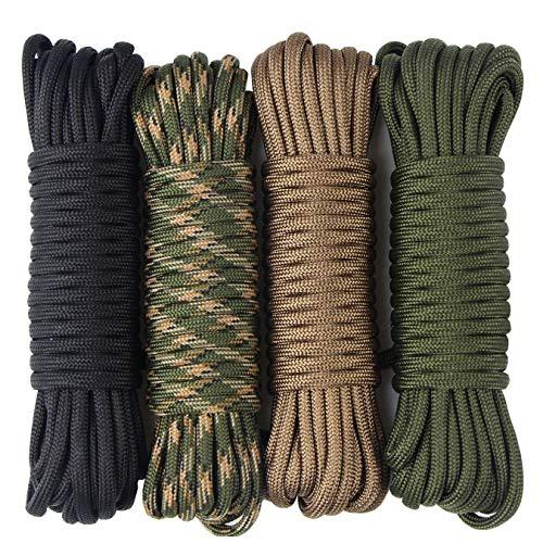 aufodara 4 Pezzi 19ft / 6 Metri Paracord Corde 4mm Nylon Corda 7 Fili centrali - 4 Colori, Lunghezza Totale 76 Piedi (D4-A)