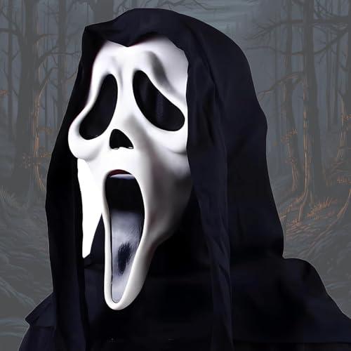 Tihokile Maschera Horror Halloween Scream, Maschera in Lattice Naturale per Tutto il Viso, Maschera Horror Riutilizzabile per Feste Cosplay, Resistente e Traspirante.