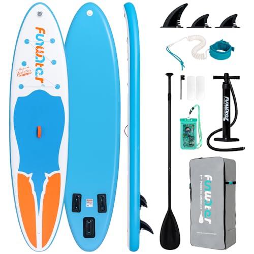 FunWater Gonfiabile Stand Up Paddle Board Con Zaino, Pompa, Guinzaglio Di Sicurezza, Pagaia, Borsa Impermeabile Per Il Telefono, 3 Pinne, Adatto A Tutti I Livelli Di Abilità