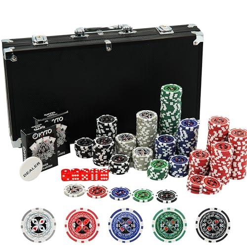 Kyto Set da poker da 300 pezzi – ideale Texas Hold Em Set – con valigia, chip da poker e carte da poker – perfetto per professionisti e principianti in cash game e torneo poker