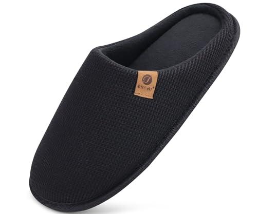 ONCAI Pantofole da Uomo Invernali Ciabatte da Casa con Memory Foam Calde Pelliccia Sintetica Cotone Scarpe Accogliente Antiscivolo Suola Nero Dimensione 43