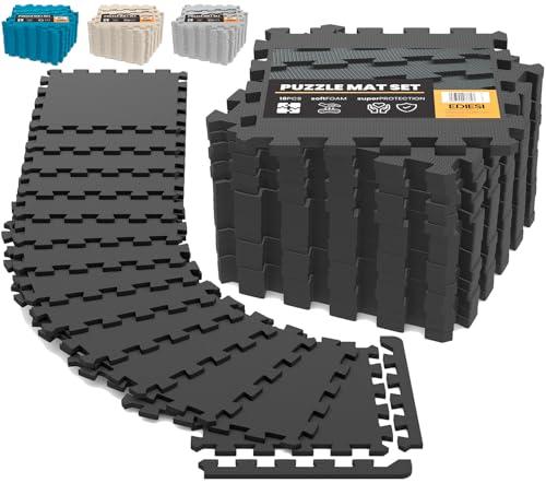 Ediesi, Tappeto Palestra, Tatami, Pavimento Gommato Palestra, Home Gym, Atrezi Palestra Casa, Tappeto per Piscina Fuori Terra, Puzzle (18 Unità / 30x30x1 cm/Nero)