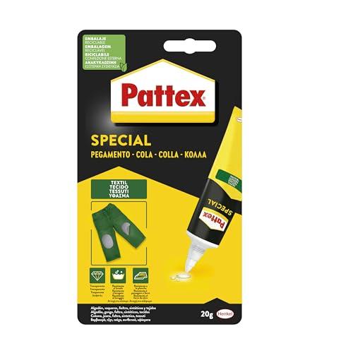 Pattex Special Tessuti Adesivo, Colla lavabile e stirabile ad asciugatura rapida, Colla tessuti ideale per cotone, jeans, lino, feltro e sintetici, 1 confezione da 20g