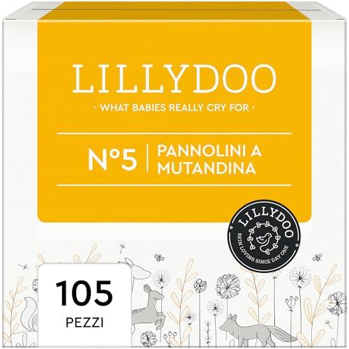 Pannolini a mutandina LILLYDOO, taglia 5 (12-17 kg), Pacco Mensile (105 pezzi) Confezione da 5 x 21