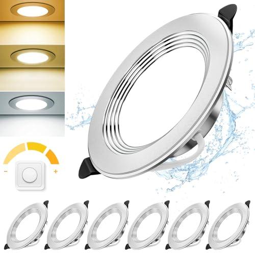 6x Faretti LED da Incasso Cartongesso Dimmerabile 10W 1000LM Ultrasottili Faretti da Soffitto 3000K Caldo 4500K Neutro 6000K Freddo, IP44 Faretti LED Soffitto per Bagno Cucina, Foro Φ115-130 mm