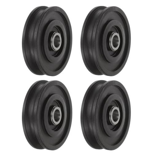 QUARKZMAN 4pz Cuscinetto Volvente Guida in Nylon Nero con Puleggia Scanalata Tipo U 8x45x11,5mm Ruota a Rulli con Scanalatura a U per Porta Finestra, Nero