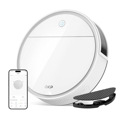 OKP K5 Pro Robot Aspirapolvere, 5000Pa, 180 Minuti, Evitamento Ostacoli PSD Di Precisione, Anti-Groviglio, Design Sottile,Ricarica Automatica, Adatto Per Pavimenti Duri/Animali, WiFi/App/Alexa, Binaco