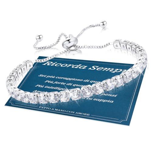 Bracciale Tennis Donna In Argento Regalo Da Donna Placcato Oro Bianco 14K Idee Di Gioielli Per Fidanzate, Madri, Amiche, Figlie, Lei
