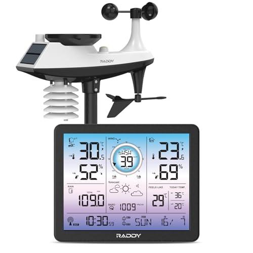 Raddy VP7 Stazione meteorologica, Termometro wireless per interni ed esterni, 7,4'' display digitale a colori, Monitor di temperatura e umidità, Previsioni del tempo & Pressione barometrica