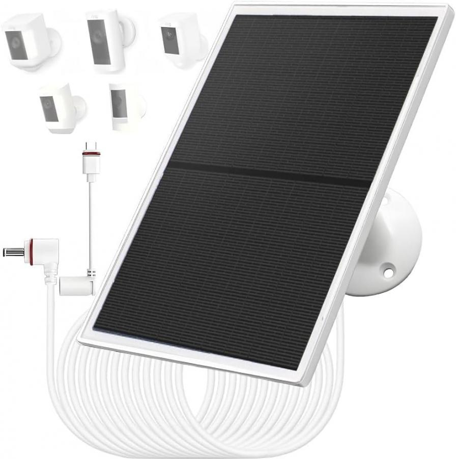 Caricabatterie per pannello solare da 10W/5V,con due connettori DC3.5x1,35 e USB-C, cavo di ricarica da 9,8Ft,compatibile con Ring Spotlight Cam Plus/Pro,batteria Stick Up Cam 2nd/3rd Generation