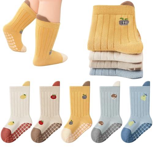 QIYIENDIAN Calzini antiscivolo per bambini in cotone 5 paia calzini neonati animati（Blue fruit，1-3Y