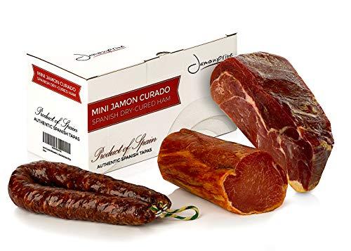 Prosciutto Serrano Spagnolo Stagionato e Disossato 1 Kg + Lomo (Lonza) Duroc Natural 250 gr + Salsiccia Salchichón 200 gr - Jamon Serrano Crudo Jamonprive