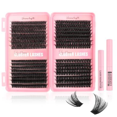 Silkiwinki Kit Ciglia Finte Ciuffetti per Fai da Te, 544PCS Extension Ciglia con Colla e Rimosore, Ricci D 10-16MM per un Look Professionale a Casa (60+100+120+150D)