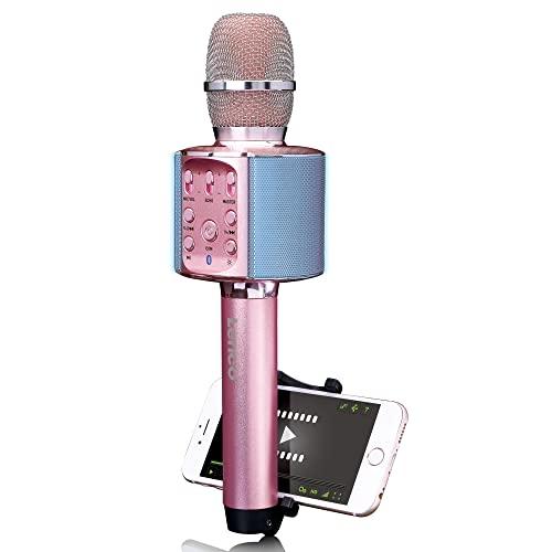 Lenco BMC-090 - Microfono karaoke - Bluetooth V4.2 - Con supporto per smartphone - 5 Watt RMS - Effetti di luce LED - Batteria integrata da 1200 mAh - Android e iOS - Rosa