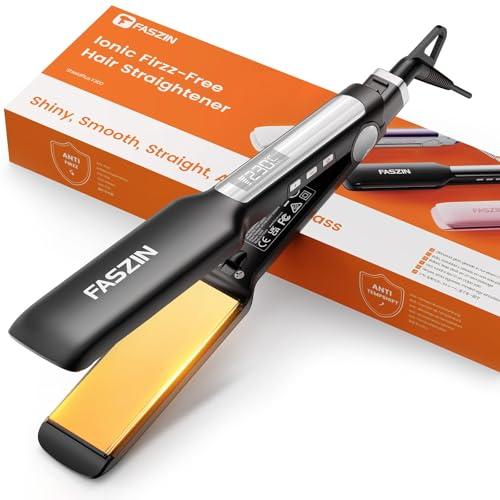 Piastra per Capelli Professionale Faszin, Piastre in Titanio Larghe 42mm con Ioni Negativi, Riscaldamento Rapido 30s, Display Temperatura, 11 Livelli di Temperatura (130-230℃) - Nero