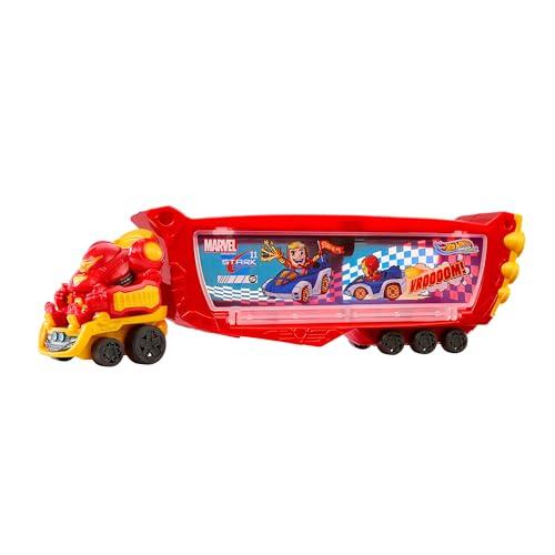 Hot Wheels RacerVerse - Trasportatore Hulkbuster, veicolo per trasportare fino a 10 macchinine, con cabina di guida rimovibile, casco apribile e personaggio, giocattolo per bambini, 4+ anni, HRY02
