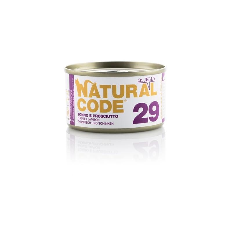 Natural Code Umido Gatto Adult gusto TONNO e PROSCIUTTO, Numero 29, alimento completo in SFILACCETTI per gatti adulti di tutte le taglie, altamente digeribile | 12 scatolette da 85 grammi l'una.