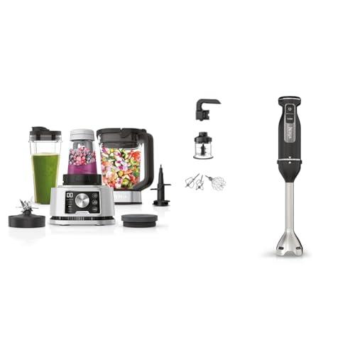 Ninja Foodi Frullatore Power Nutri 3 in 1,1200 W, caraffa da 2,1L, tazza 700ml e ciotola 400ml & Foodi Frullatore a immersione 3 in 1, 850 W, tritatutto ad avvio graduale