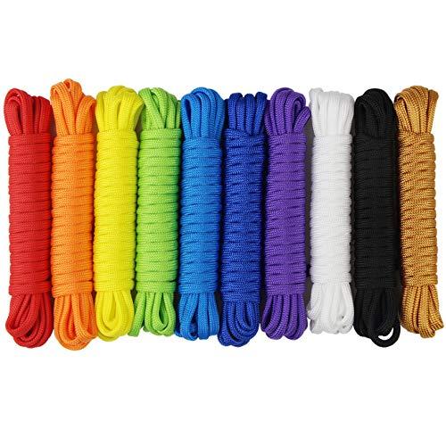 aufodara 10 Pezzi Kit per bracciali Paracord Corda da Paracadute Corda per Sopravvivenza Corda Set Fai da Te da intrecciare a Mano Outdoor Activities Camping Rope Cord Decorative Pendant Keyring