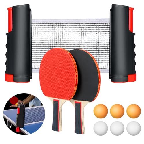 flintronic Set di Racchette da PingPong, Ping Pong Set da Tavolo Portatile, con Rete da PingPong Retrattile, 2 Racchette da Ping Pong, 6 Palline, 1 Borsa in Rete, per Bambini, Famiglie (Rosso)