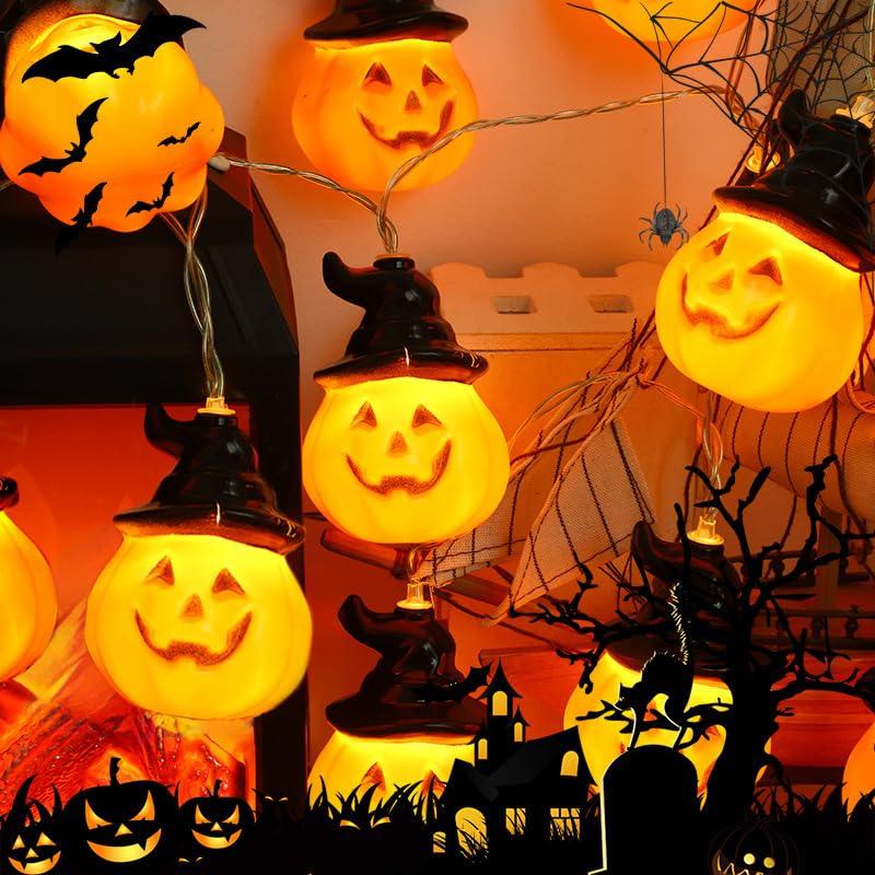 Qillnyy Catena luminosa decorativa per Halloween, 4 m, 20 LED, arancione, zucca, colore nero, IP65, impermeabile, per Halloween, feste, camere, giardino
