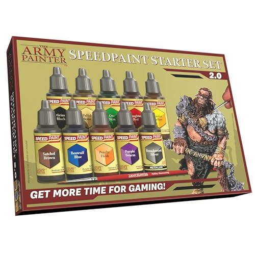 The Army Painter Speedpaint Starter Set 2.0, Perfetto Per I Principianti 10 Contrasto Bottiglie 18ml Kit Colori Acrilici e 1 Pennello Gratuito Per La Base Per D&D Miniature