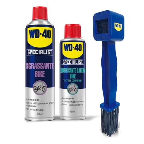 WD-40 Specialist Kit Manutenzione Catena Bici - Sgrassante 500ml + Lubrificante 250ml + Spazzola 4 Lati - Per Mountain Bike, Bici da Corsa, E-Bike - Azione Rapida Anti-Usura