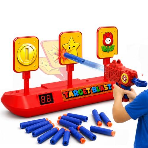 Super Bro Gioco bersagli elettronico per bambini con punteggio digitale, reset automatico, suoni e luci, 3 bersagli basculanti e 20 freccette in spugna, gioco da interno e esterno, regalo 3-12 anni