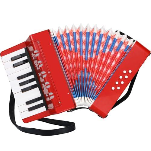 Fisarmonica per Bambini,17 Tasti 8 Bassi Pianoforte Organetto con Cinghie Regolabili,Fisarmonica a Bottonicon per Adulti e Bambini dai 3 anni,Concertina Strument Musicale per Principianti (Rosso)
