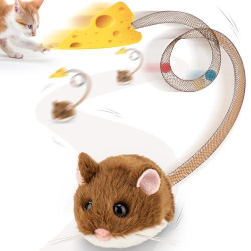 Migipaws Giocattolo interattivo per gatti, topolino elettrico con coda che si muove, sensore intelligente, squittio, giocattolo per gatti con erba gatta, ricaricabile