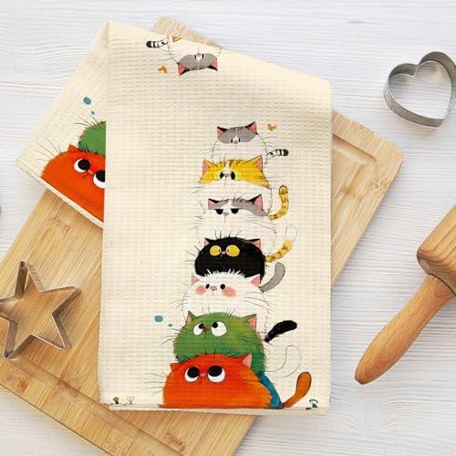 Asciugamani da cucina a forma di gatto, 61 x 35 cm, resistenti asciugamani a nido d'ape per la decorazione della casa, strofinaccio in microfibra assorbente, regalo per amanti dei gatti, regalo per