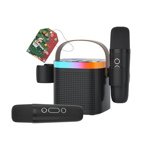 DRSYXCS Karaoke con Microfono, Karaoke Macchina per Bambini più 2 microfoni, altoparlante portatile bluetooth per karaoke con cambio di voce e luce a led (nero)