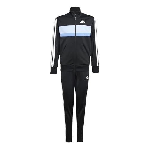 adidas Unisex - Bambini SEASONAL ESSENTIALS TIBERIO 3 STRIPES TRICOT TRACKSUIT, black/glow blue/blue fusion/white, 15-16 Years