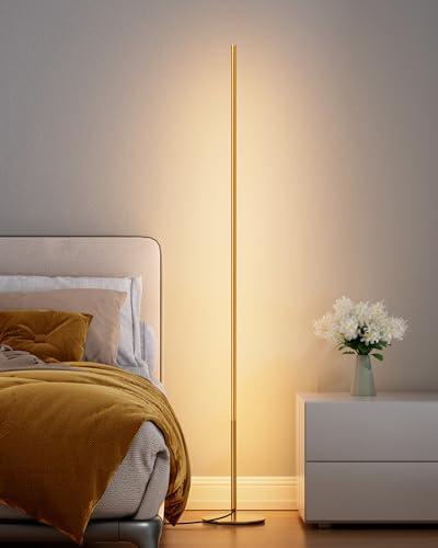 EDISHINE Lampada da Terra LED, 19W Piantana Dorata Dimmerabile, Lampada da Lettura Moderna con Interruttore a Pedale, Bianco Caldo 3000K, 146cm Colonna per Soggiorno, Camera da Letto, Sala Giochi