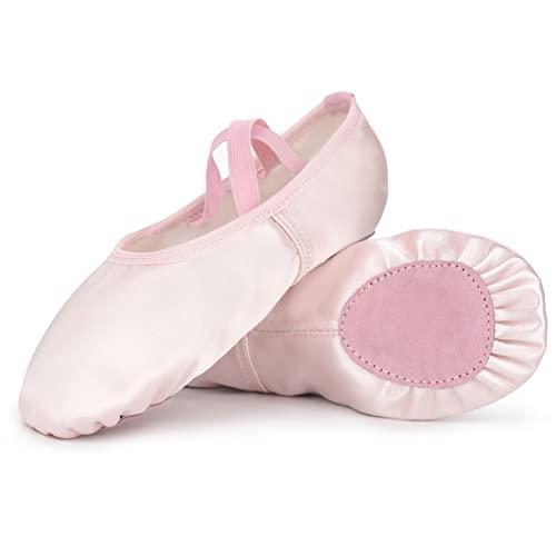 Soudittur Scarpette da Danza Classica Mezze Punte Raso Ballerine Bambina e Adulti Rosa 34 EU (Si Prega di Selezionare Size One più Grande)