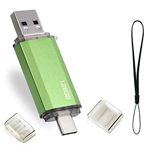 Chiavetta USB Tipo C 128GB, 2 en 1 Pendrive USB 2.0 128 GB Mini USB C Flash Drive Penna USB 128 GB per PC/Tablet/Laptop/Smartphone con Tipo C (Verde)