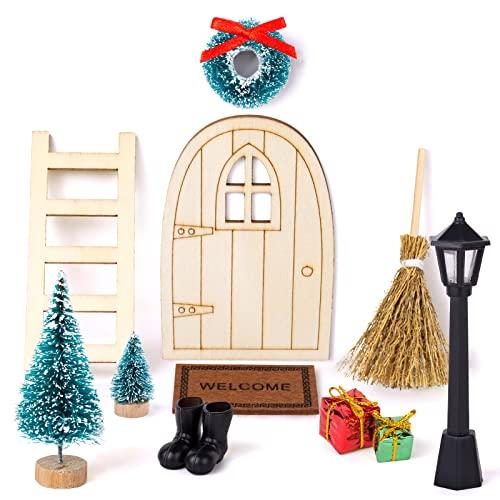 Kit Porta dell Elfo Gnomo di Natale, 11pcs Accessori Elfo Casetta delle Bambole di Natale per Bambini Regalo di Natale, Decorazioni Casa di Natale