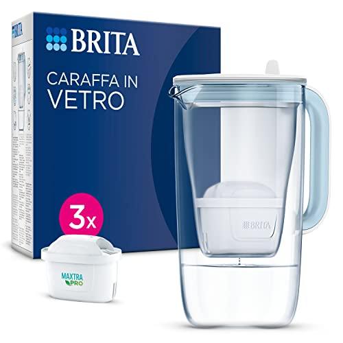 BRITA Caraffa filtrante vetro (2.5L) incl. 3x BRITA filtri MAXTRA PRO All-in-1 riducono cloro, calcare, PFAS e metalli - Caraffa premium
