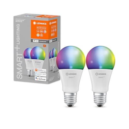 LEDVANCE Lampada LED intelligente con tecnologia WiFi, attacco E27, colore della luce modificabile(2700-6500K), colori RGB modificabili, sostituzione per 60W, SMART+Classic, confezione da 2