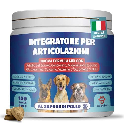 IntegraPet INTEGRATORE ARTICOLAZIONI CANE-120 Snack di Joint Care, Integratori per Cani con Glucosamina, Condroitina, Artiglio del Diavolo, Collagene, Acido Ialuronico-