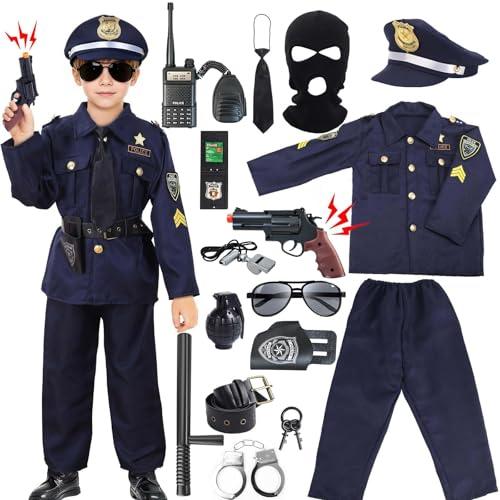 HaoVrisn Costume Poliziotto Bambino, 15 Pezzi Costume Carnevale Bambino per Bambini e Bambine, Vestito Poliziotto Bambino per Carnevale, Halloween, Cosplay e Festa in Maschera