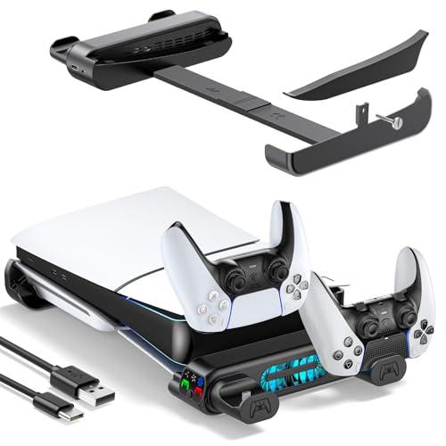 Tokluck Supporto per PS5 Orizzontale per PS5 Slim e Pro, Supporto di Raffreddamento PS5 con Ricarica per P5, Staffa Orizzontale per PS5 Slim (Non compatibile con 2020 P5), Nero