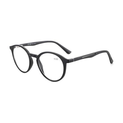 ZENOTTIC Occhiali Luce Blu, Occhiali da Lettura per Uomo Donna: Montatura Rotonda Leggera, Lenti Anti-Riflesso - Occhiali per Computer Nera 2.00
