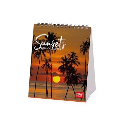 Legami - Calendario da Tavolo 2026, Sunsets, Calendario da Scrivania, 12 Mesi e Planner Annuale, in 6 Lingue, Segni zodiacali, Festività internazionali, 12 x 14.5 cm